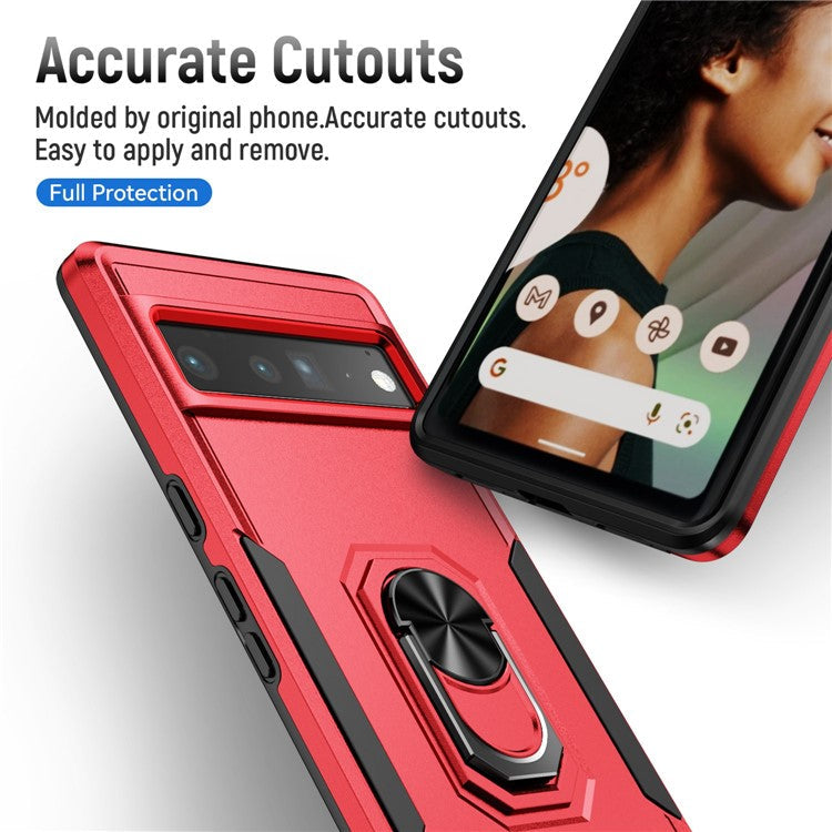 For Google Pixel 7 Pro Slim Case PC + TPU Scratch-Proof Cover Anti-Fall Phone Case with Kickstand - Red / Black