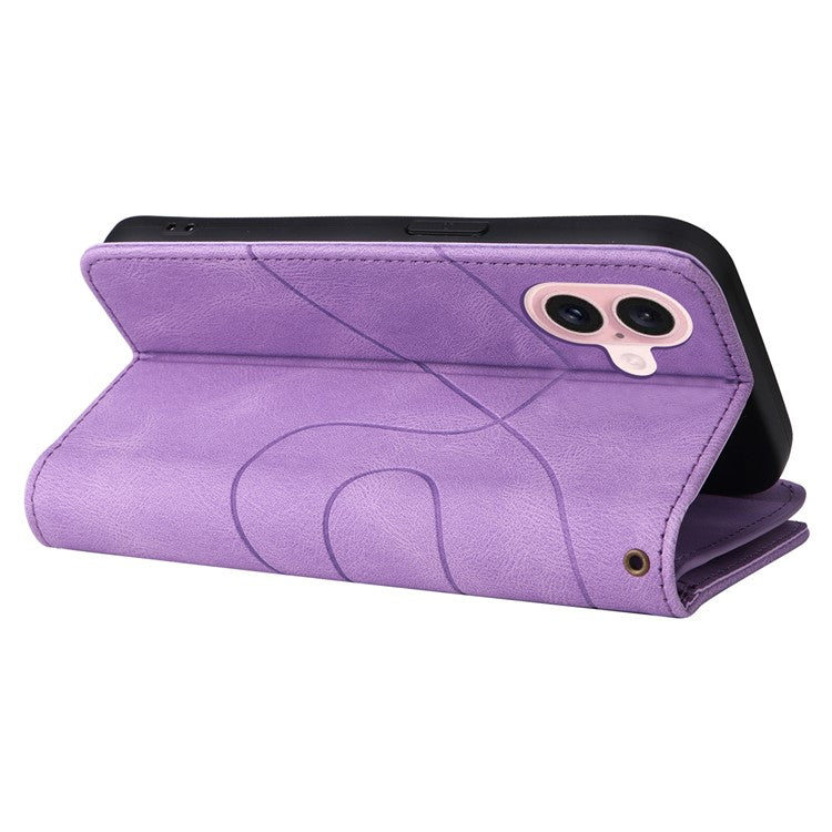 KT Multi-Function Series-5 For iPhone 16 Cover PU Leather Dual Color Splicing Wallet Cell Phone Case - Light Purple