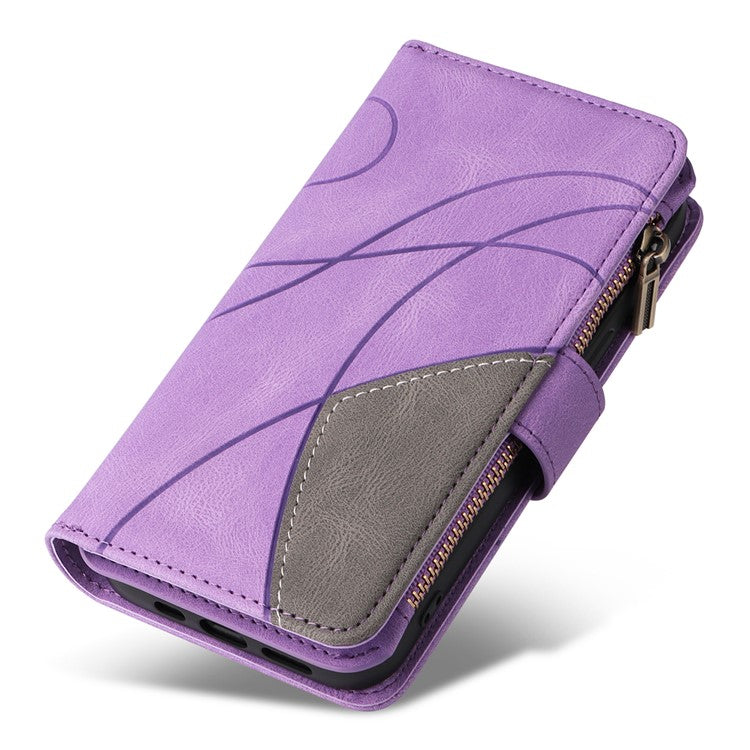 KT Multi-Function Series-5 For iPhone 16 Cover PU Leather Dual Color Splicing Wallet Cell Phone Case - Light Purple