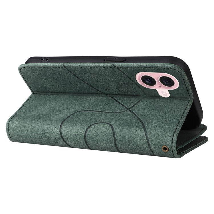 KT Multi-Function Series-5 For iPhone 16 Cover PU Leather Dual Color Splicing Wallet Cell Phone Case - Green