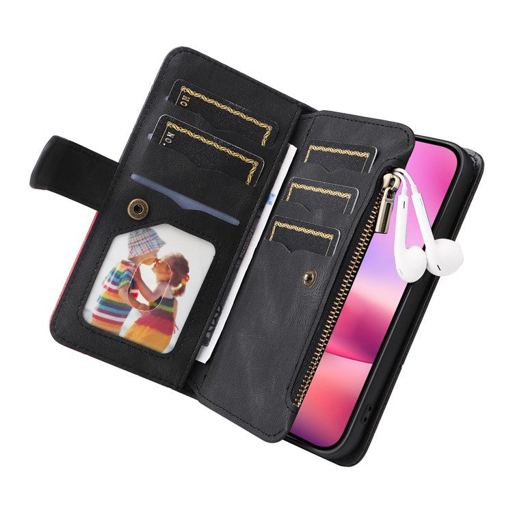 KT Multi-Function Series-5 For iPhone 16 Cover PU Leather Dual Color Splicing Wallet Cell Phone Case - Black