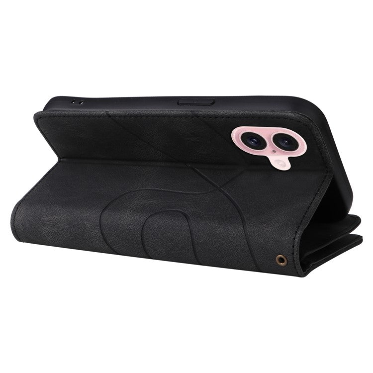 KT Multi-Function Series-5 For iPhone 16 Cover PU Leather Dual Color Splicing Wallet Cell Phone Case - Black