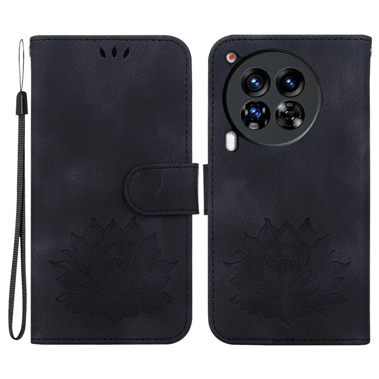 For TECNO Camon 30 Premier 5G Case Lotus Imprint Leather Wallet Phone Cover with Stand - Black