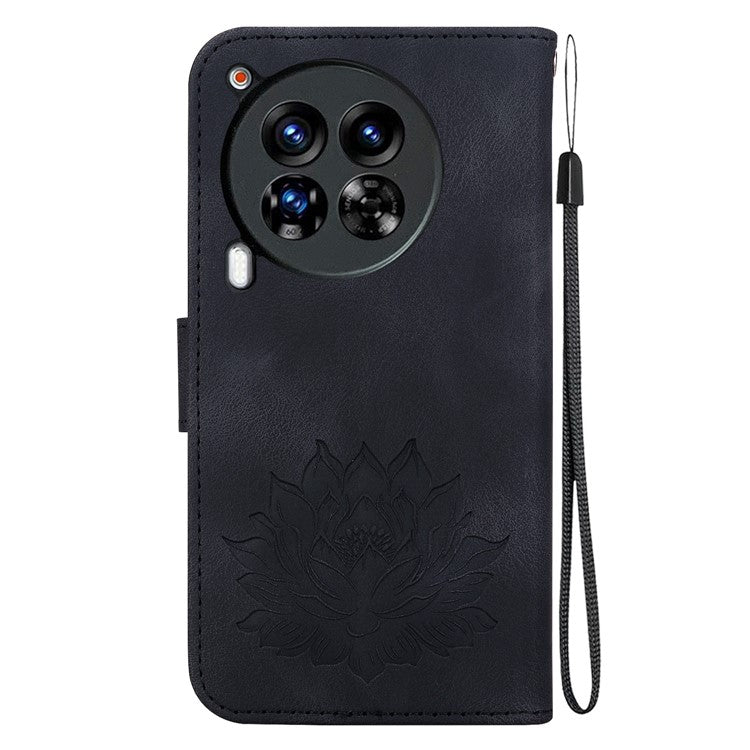 For TECNO Camon 30 Premier 5G Case Lotus Imprint Leather Wallet Phone Cover with Stand - Black