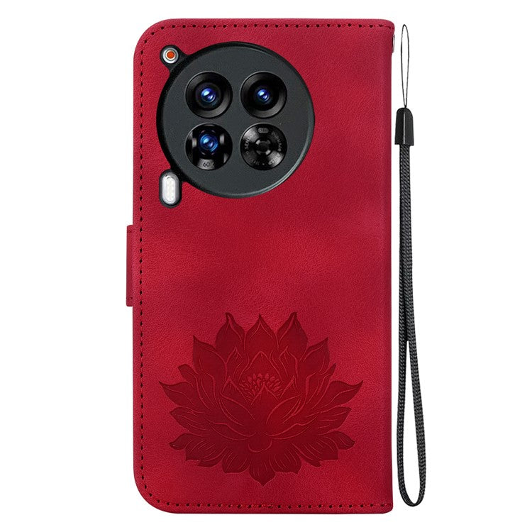 For TECNO Camon 30 Premier 5G Case Lotus Imprint Leather Wallet Phone Cover with Stand - Red