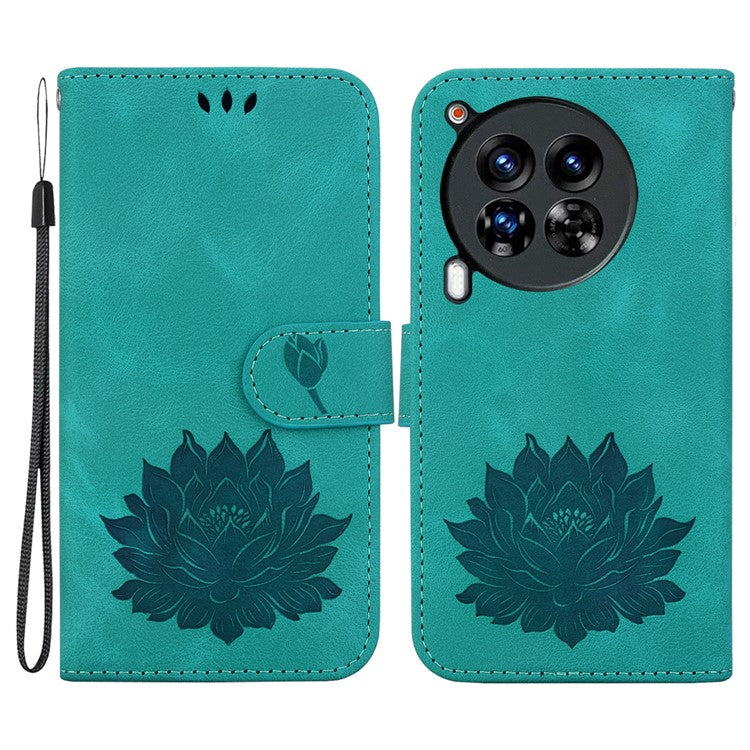 For TECNO Camon 30 Premier 5G Case Lotus Imprint Leather Wallet Phone Cover with Stand - Green