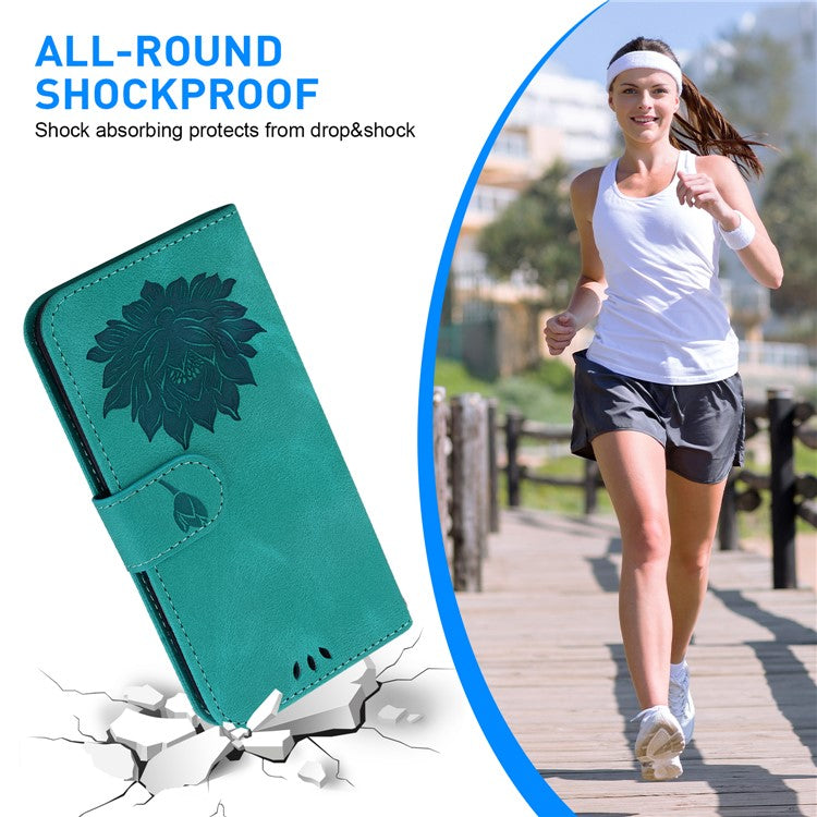 For TECNO Camon 30 Premier 5G Case Lotus Imprint Leather Wallet Phone Cover with Stand - Green