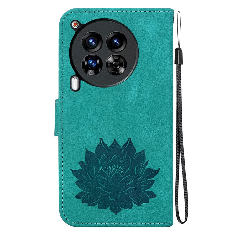 For TECNO Camon 30 Premier 5G Case Lotus Imprint Leather Wallet Phone Cover with Stand - Green