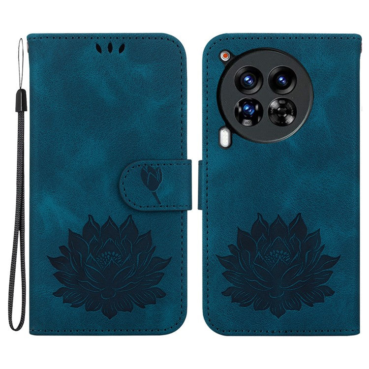 For TECNO Camon 30 Premier 5G Case Lotus Imprint Leather Wallet Phone Cover with Stand - Blue