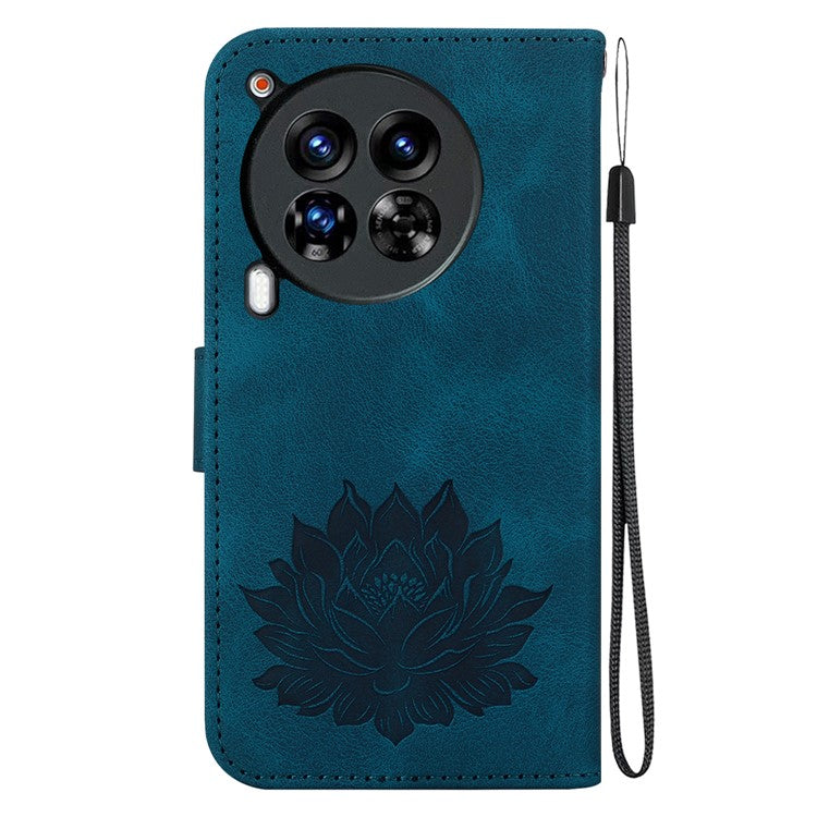 For TECNO Camon 30 Premier 5G Case Lotus Imprint Leather Wallet Phone Cover with Stand - Blue