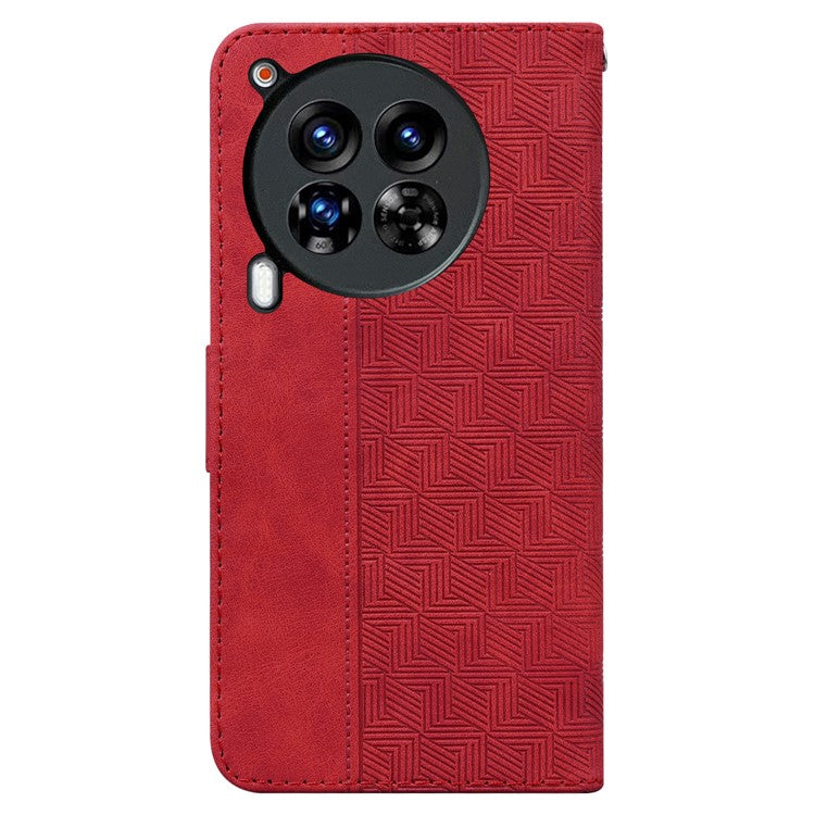 For TECNO Camon 30 Premier 5G Wallet Case Geometry Imprint Leather Phone Cover with Strap - Red