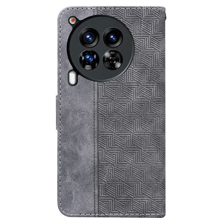 For TECNO Camon 30 Premier 5G Wallet Case Geometry Imprint Leather Phone Cover with Strap - Grey