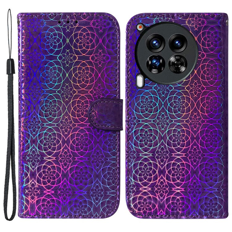 For TECNO Camon 30 Premier 5G Case Dazzling Flower Protective PU Leather Stand Phone Cover - Purple
