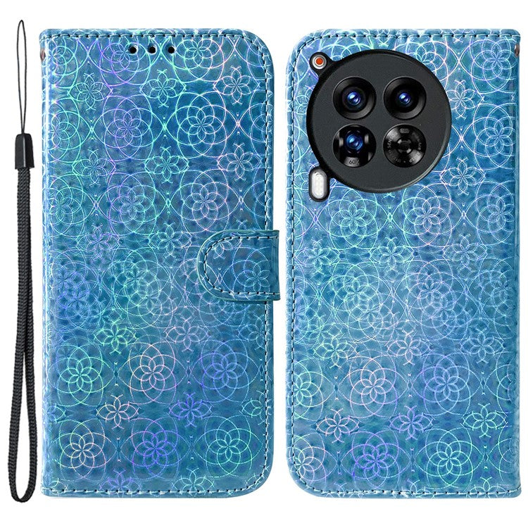 For TECNO Camon 30 Premier 5G Case Dazzling Flower Protective PU Leather Stand Phone Cover - Blue