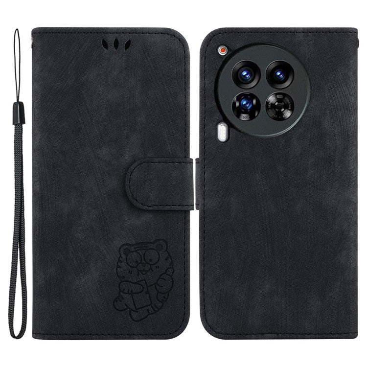For TECNO Camon 30 Premier 5G Wallet Case Cute Tiger Imprint Leather Phone Cover - Black