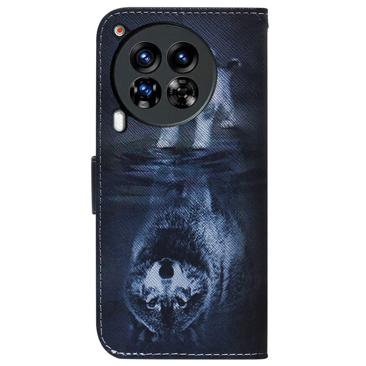 For TECNO Camon 30 Premier 5G Phone Case Pattern Print Anti-Drop PU Leather Flip Wallet Cover - Dog and Wolf