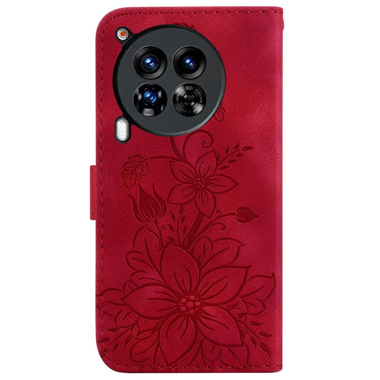 For TECNO Camon 30 Premier 5G Wallet Case Lily Imprint Anti-Drop Leather Phone Cover - Red