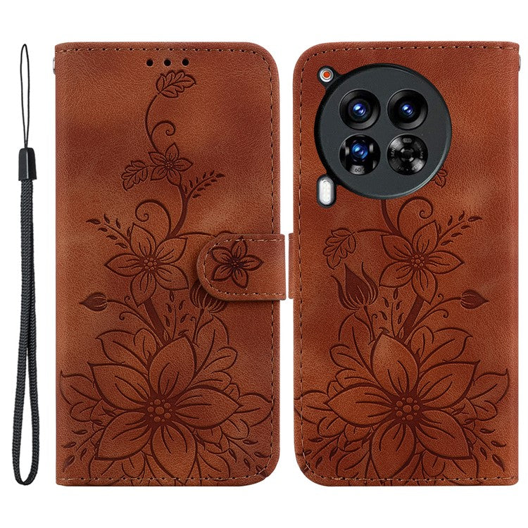 For TECNO Camon 30 Premier 5G Wallet Case Lily Imprint Anti-Drop Leather Phone Cover - Brown