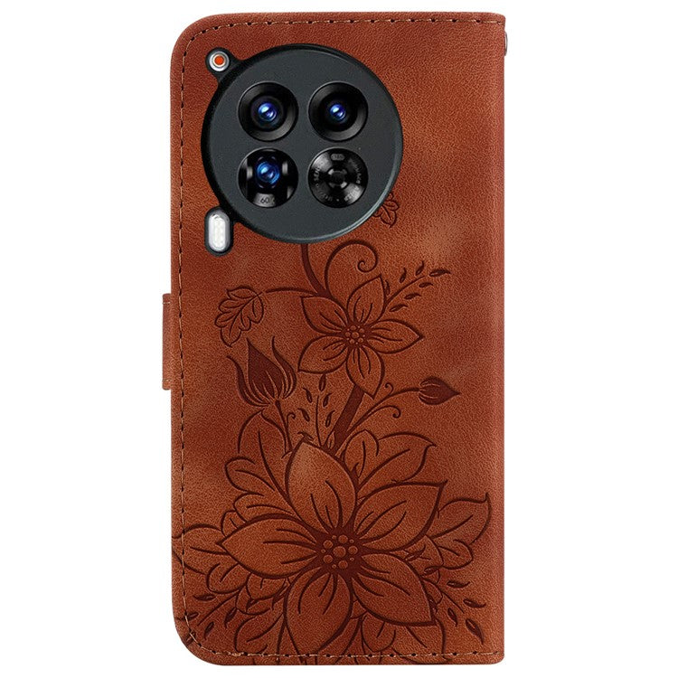 For TECNO Camon 30 Premier 5G Wallet Case Lily Imprint Anti-Drop Leather Phone Cover - Brown