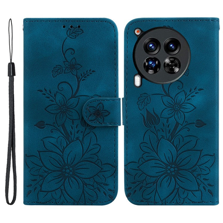 For TECNO Camon 30 Premier 5G Wallet Case Lily Imprint Anti-Drop Leather Phone Cover - Dark Blue