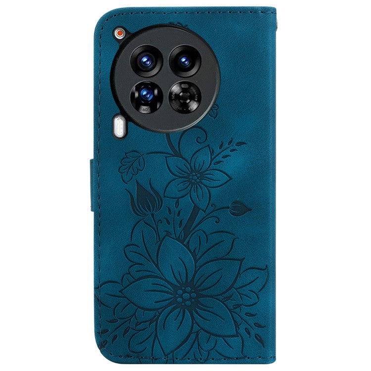 For TECNO Camon 30 Premier 5G Wallet Case Lily Imprint Anti-Drop Leather Phone Cover - Dark Blue