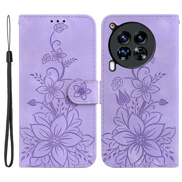 For TECNO Camon 30 Premier 5G Wallet Case Lily Imprint Anti-Drop Leather Phone Cover - Purple