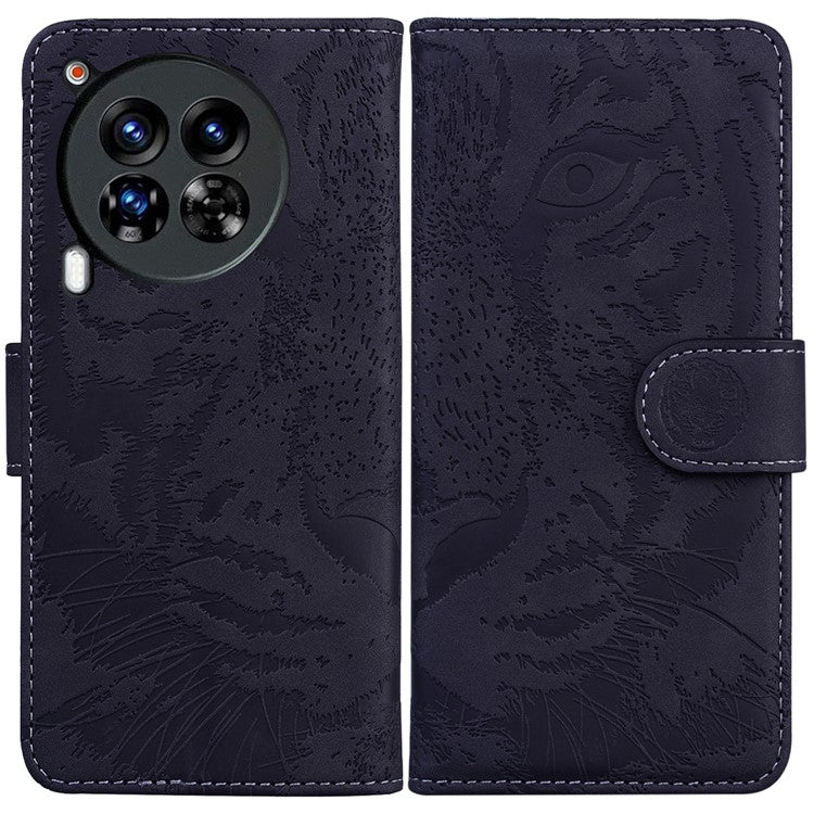For TECNO Camon 30 Premier 5G Wallet Case Tiger Imprint Leather Protective Phone Cover - Black