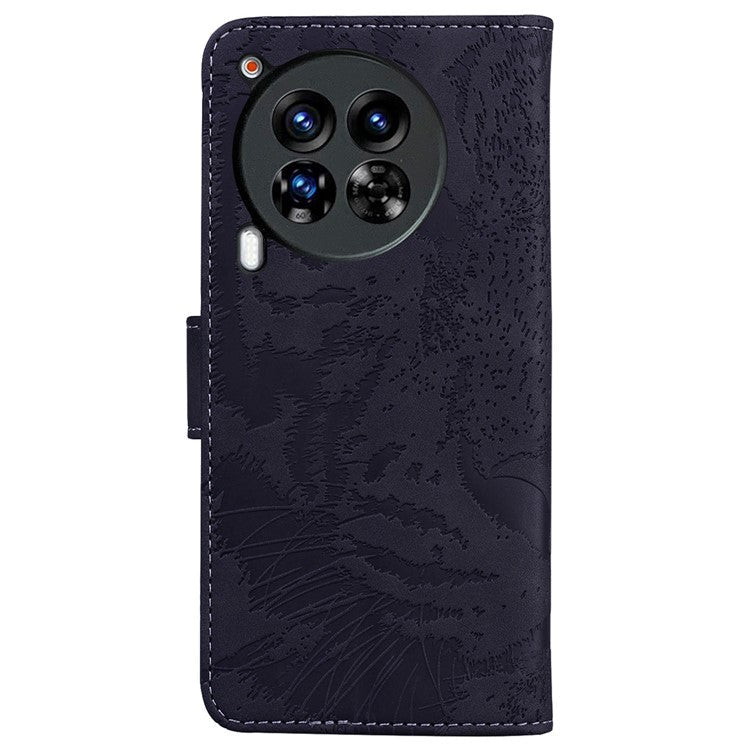 For TECNO Camon 30 Premier 5G Wallet Case Tiger Imprint Leather Protective Phone Cover - Black