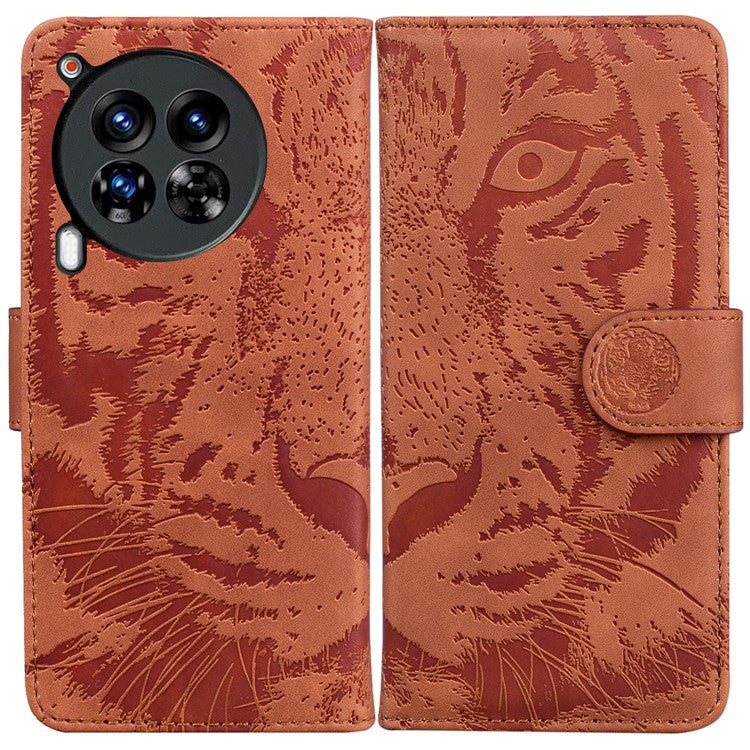 For TECNO Camon 30 Premier 5G Wallet Case Tiger Imprint Leather Protective Phone Cover - Brown