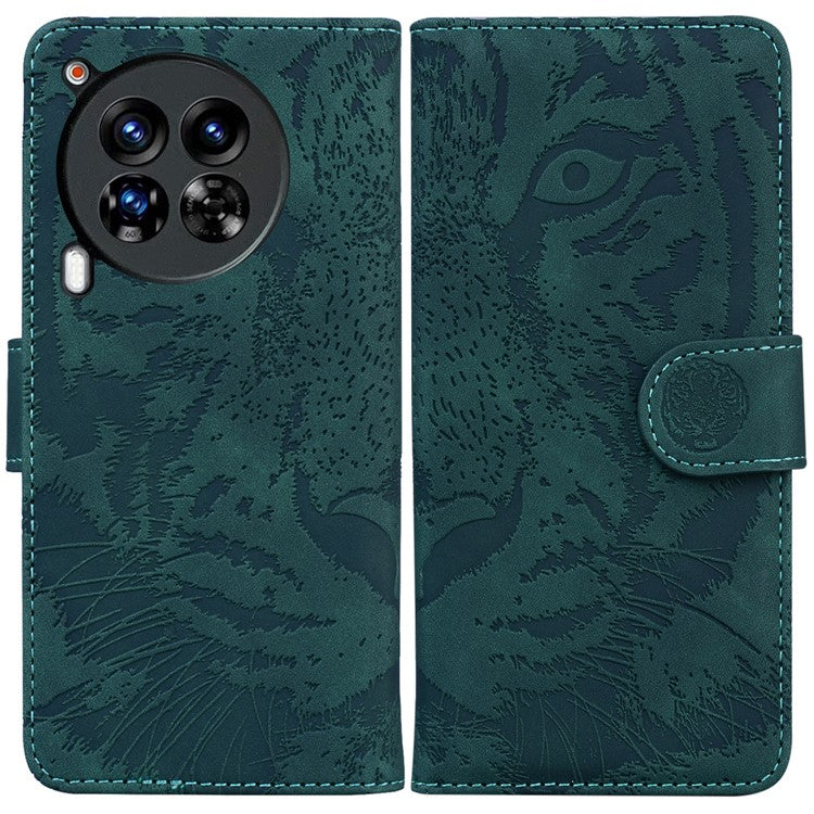For TECNO Camon 30 Premier 5G Wallet Case Tiger Imprint Leather Protective Phone Cover - Green