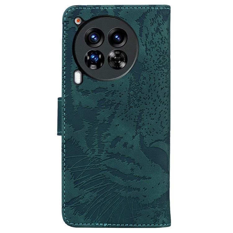 For TECNO Camon 30 Premier 5G Wallet Case Tiger Imprint Leather Protective Phone Cover - Green