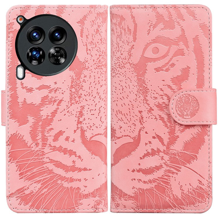 For TECNO Camon 30 Premier 5G Wallet Case Tiger Imprint Leather Protective Phone Cover - Pink