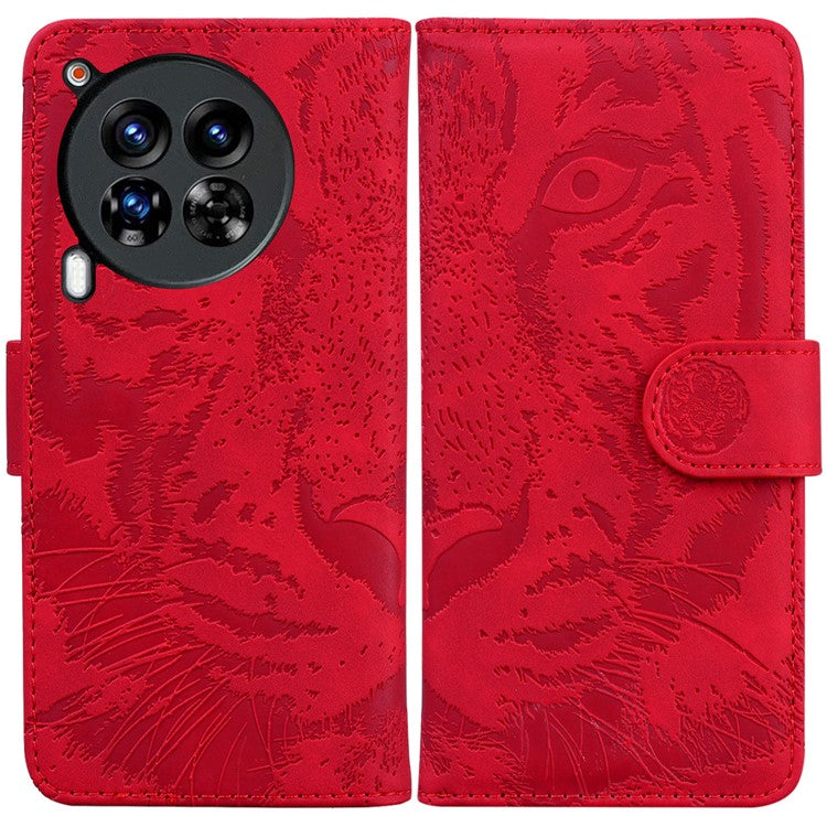 For TECNO Camon 30 Premier 5G Wallet Case Tiger Imprint Leather Protective Phone Cover - Red