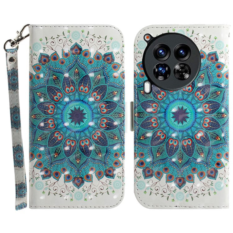 For TECNO Camon 30 Premier 5G Case Pattern Print PU Leather Wallet Phone Cover - Peacock Wreath