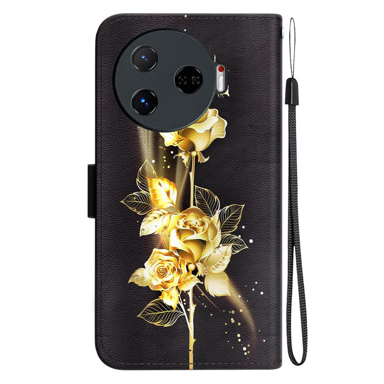 For TECNO Camon 30 Pro 5G Wallet Case Pattern Print Leather Stand Phone Cover - Gold Butterfly Rose