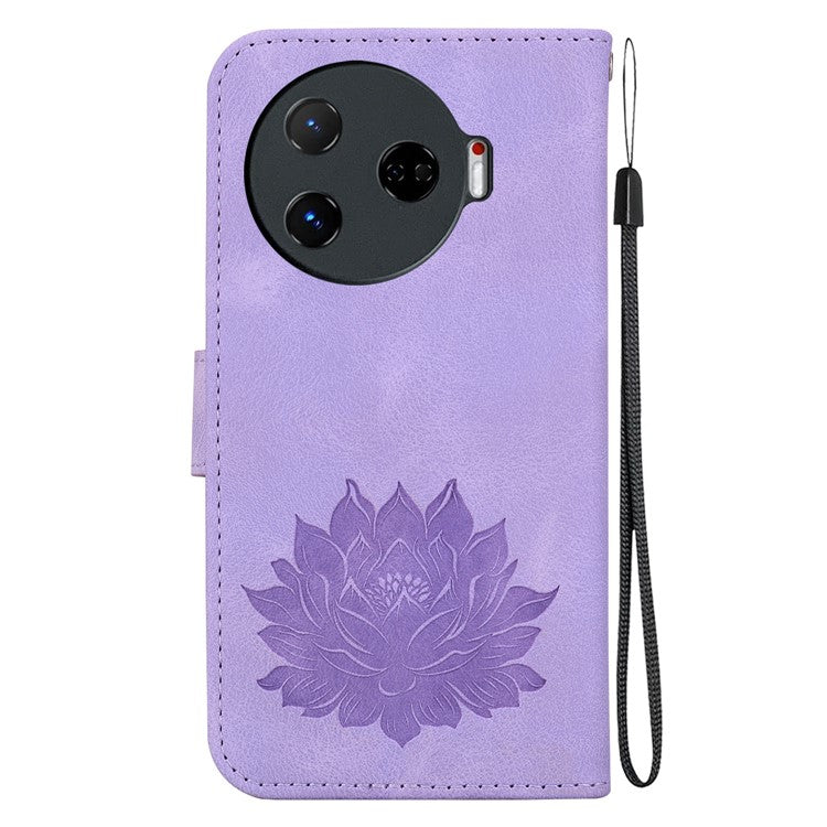 For TECNO Camon 30 Pro 5G Wallet Case Lotus Imprint Leather Phone Cover - Purple