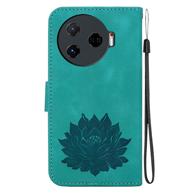 For TECNO Camon 30 Pro 5G Wallet Case Lotus Imprint Leather Phone Cover - Green
