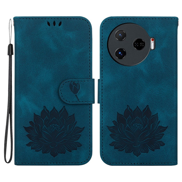 For TECNO Camon 30 Pro 5G Wallet Case Lotus Imprint Leather Phone Cover - Blue