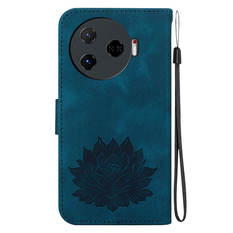 For TECNO Camon 30 Pro 5G Wallet Case Lotus Imprint Leather Phone Cover - Blue