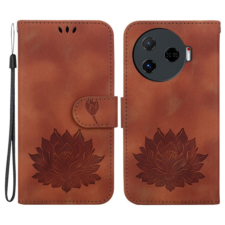 For TECNO Camon 30 Pro 5G Wallet Case Lotus Imprint Leather Phone Cover - Brown
