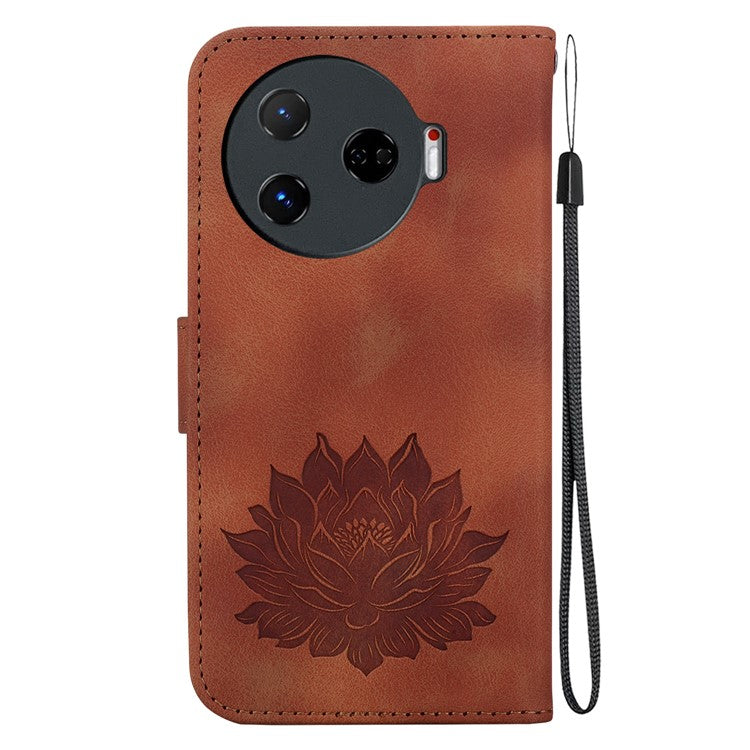 For TECNO Camon 30 Pro 5G Wallet Case Lotus Imprint Leather Phone Cover - Brown