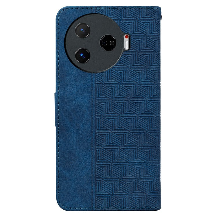 For TECNO Camon 30 Pro 5G Wallet Phone Case Geometry Imprint Leather Flip Cover with Strap - Blue