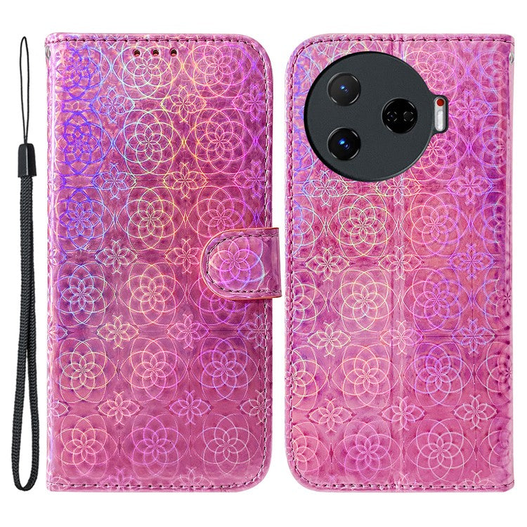 For TECNO Camon 30 Pro 5G Case Dazzling Flower Protective PU Leather Stand Phone Cover - Pink