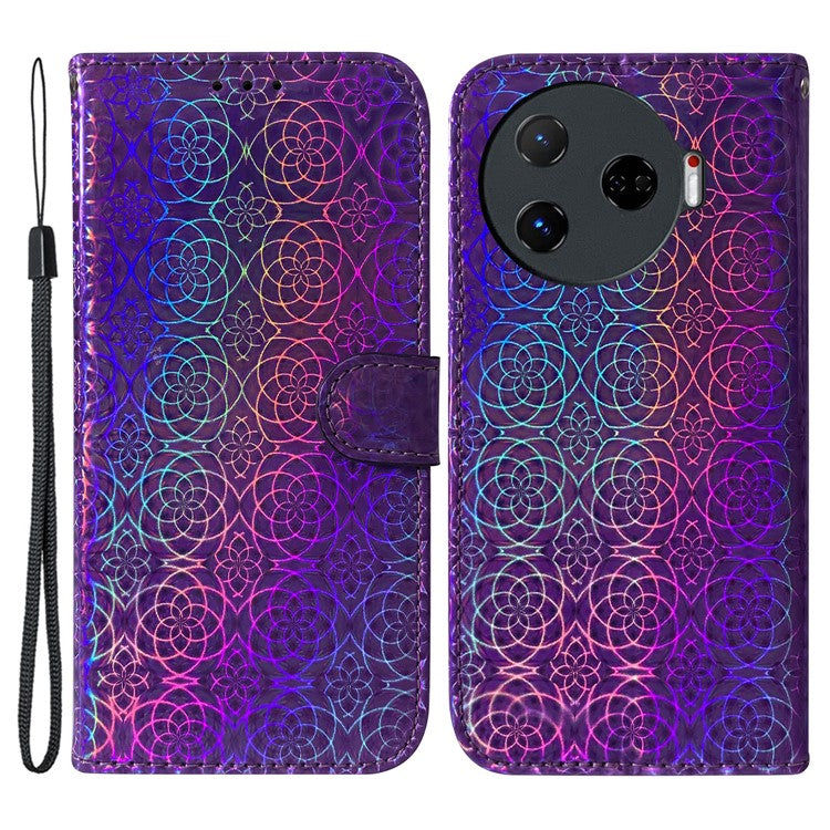 For TECNO Camon 30 Pro 5G Case Dazzling Flower Protective PU Leather Stand Phone Cover - Purple