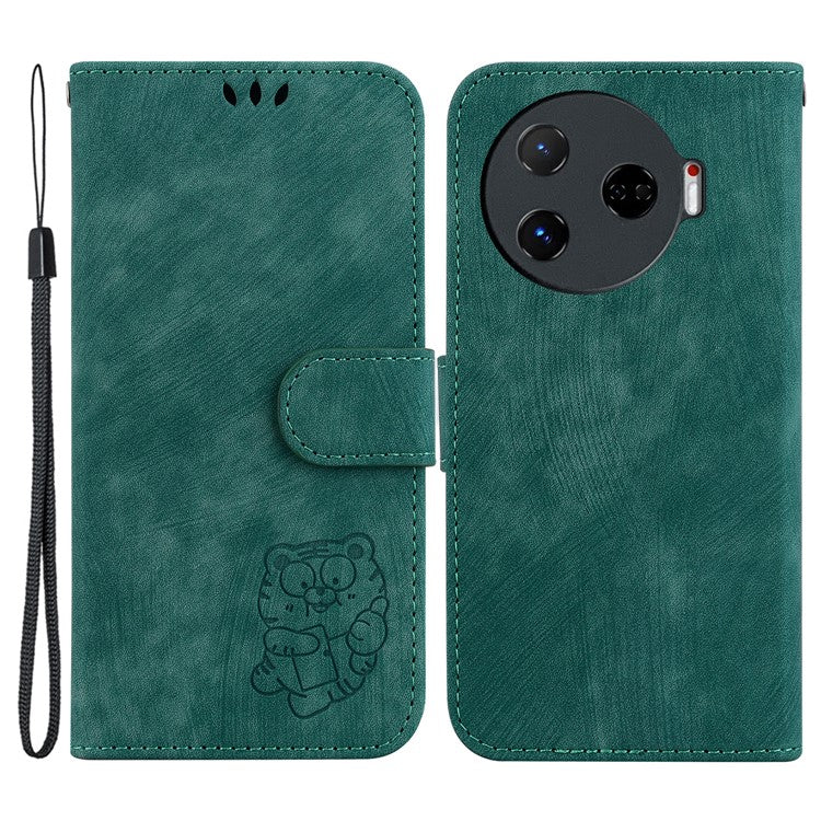 For TECNO Camon 30 Pro 5G Stand Case Cute Tiger Imprint Leather Wallet Phone Cover - Green