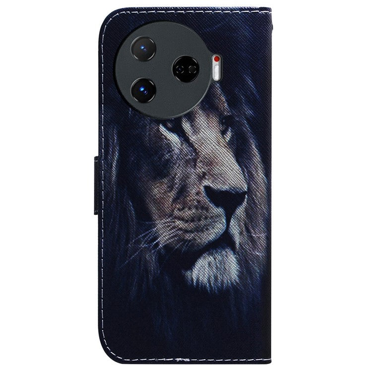 For TECNO Camon 30 Pro 5G Case Pattern Print Anti-Fall PU Leather Flip Wallet Phone Cover - Lion