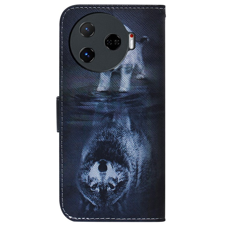 For TECNO Camon 30 Pro 5G Case Pattern Print Anti-Fall PU Leather Flip Wallet Phone Cover - Dog and Wolf