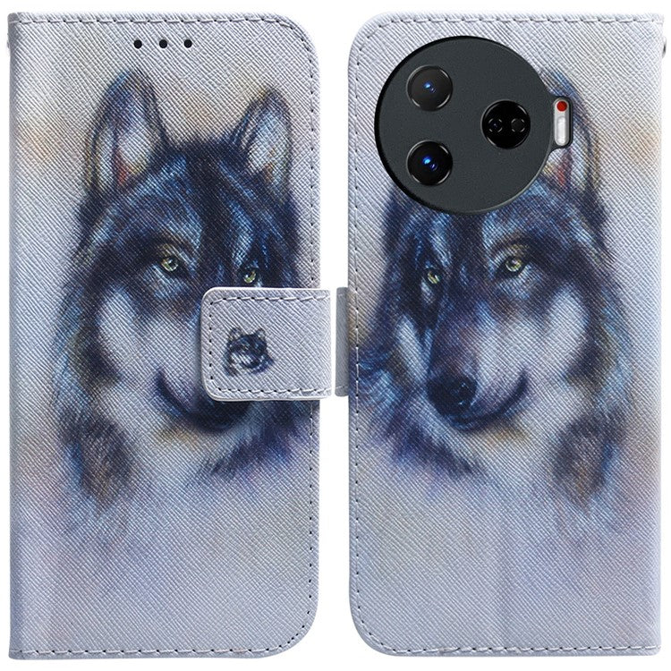 For TECNO Camon 30 Pro 5G Case Pattern Print Anti-Fall PU Leather Flip Wallet Phone Cover - Wolf
