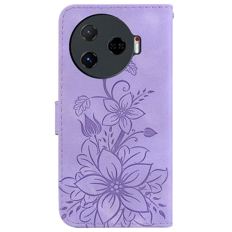 For TECNO Camon 30 Pro 5G Wallet Case Lily Imprint Anti-Scratch Leather Phone Cover - Purple