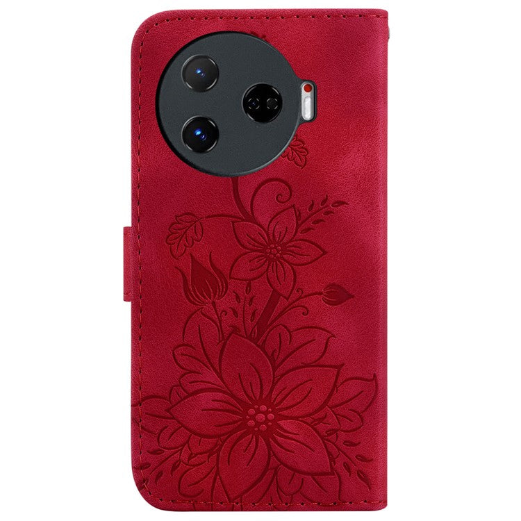 For TECNO Camon 30 Pro 5G Wallet Case Lily Imprint Anti-Scratch Leather Phone Cover - Red